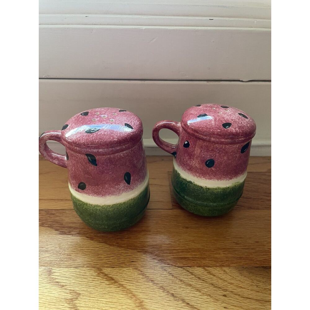 Vintage Watermelon Salt And Pepper Shakers Handpainted Large - Picture 3 of 4